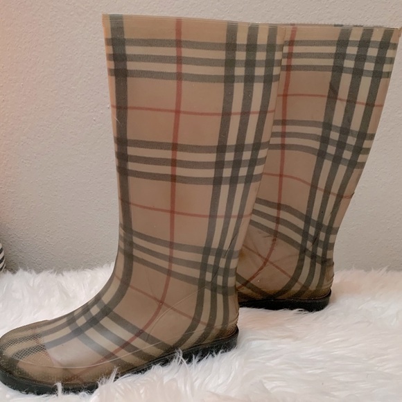 *Vintage* Womens Authentic Burberry Rubber Rain Boots in Classic Plaid Check 38 - Picture 4 of 14